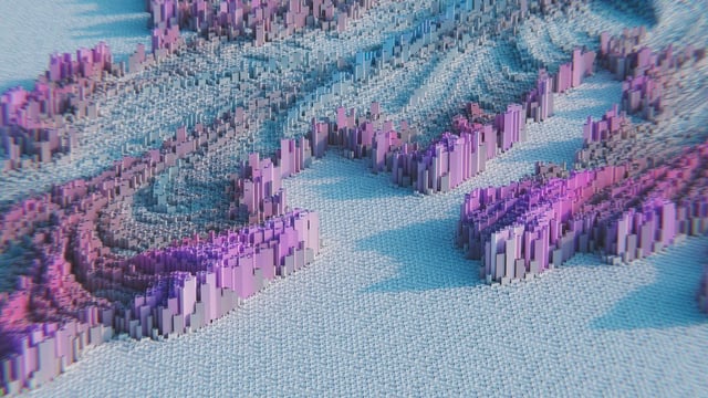 A dense magenta and violet field of fine vertical structures resembling a generated landscape.