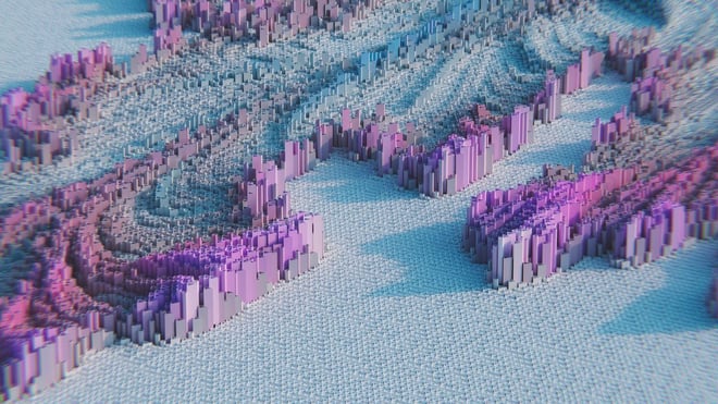 A dense magenta and violet field of fine vertical structures resembling a generated landscape.