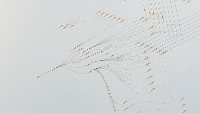 Fine pale filaments fanning out from a single point across a light grey field.