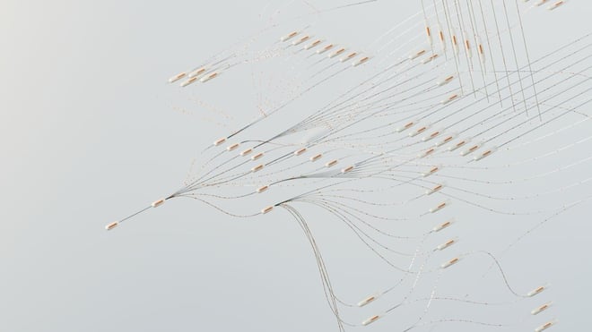 Fine pale filaments fanning out from a single point across a light grey field.