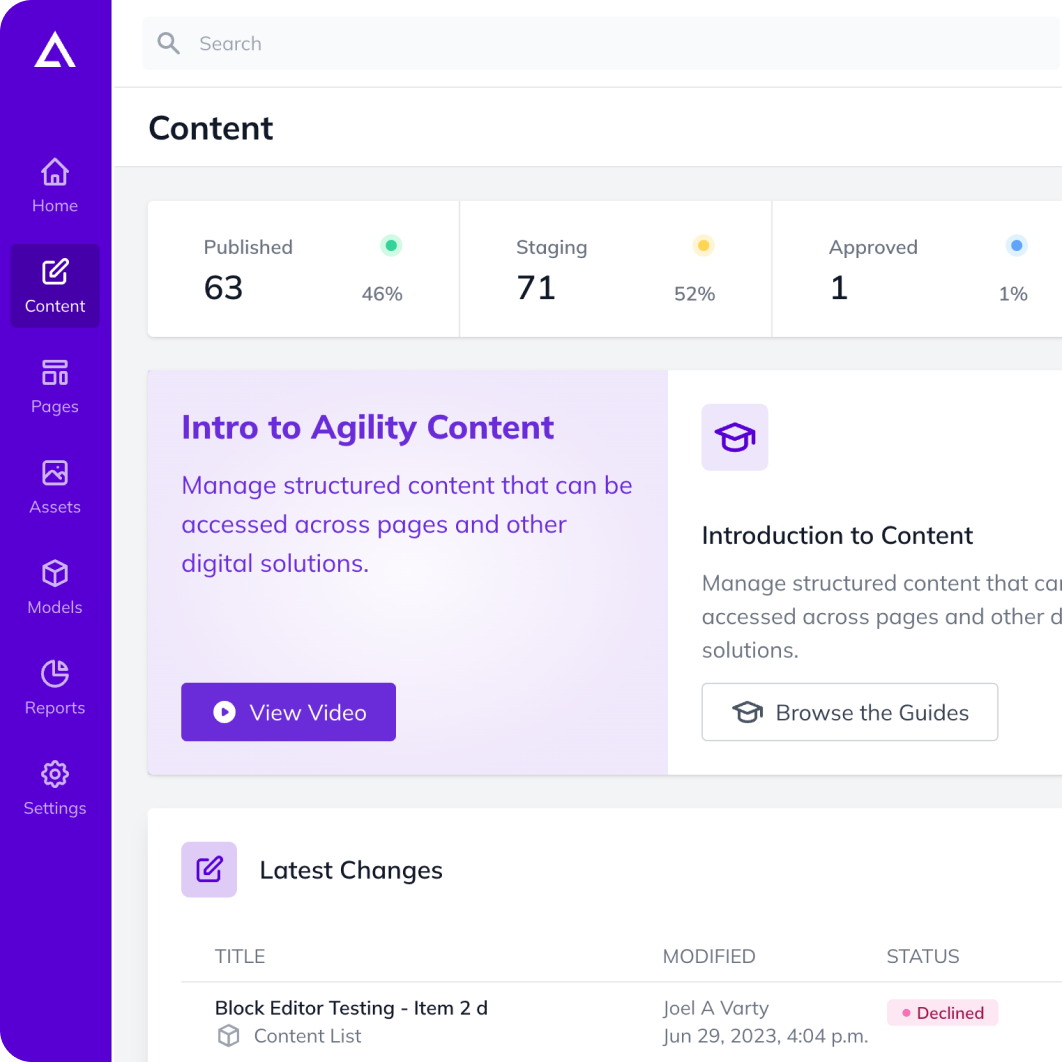 Agility CMS admin area