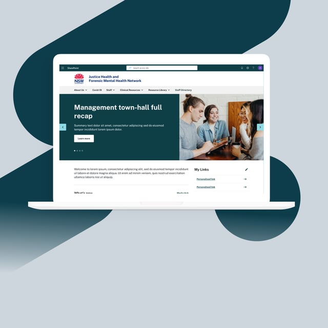 NSW Justice Health Intranet homepage shown on laptop